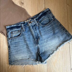 Madewell The Perfect Denim Shorts High-Rise Frayed Raw Hem Cotton Blue Jean